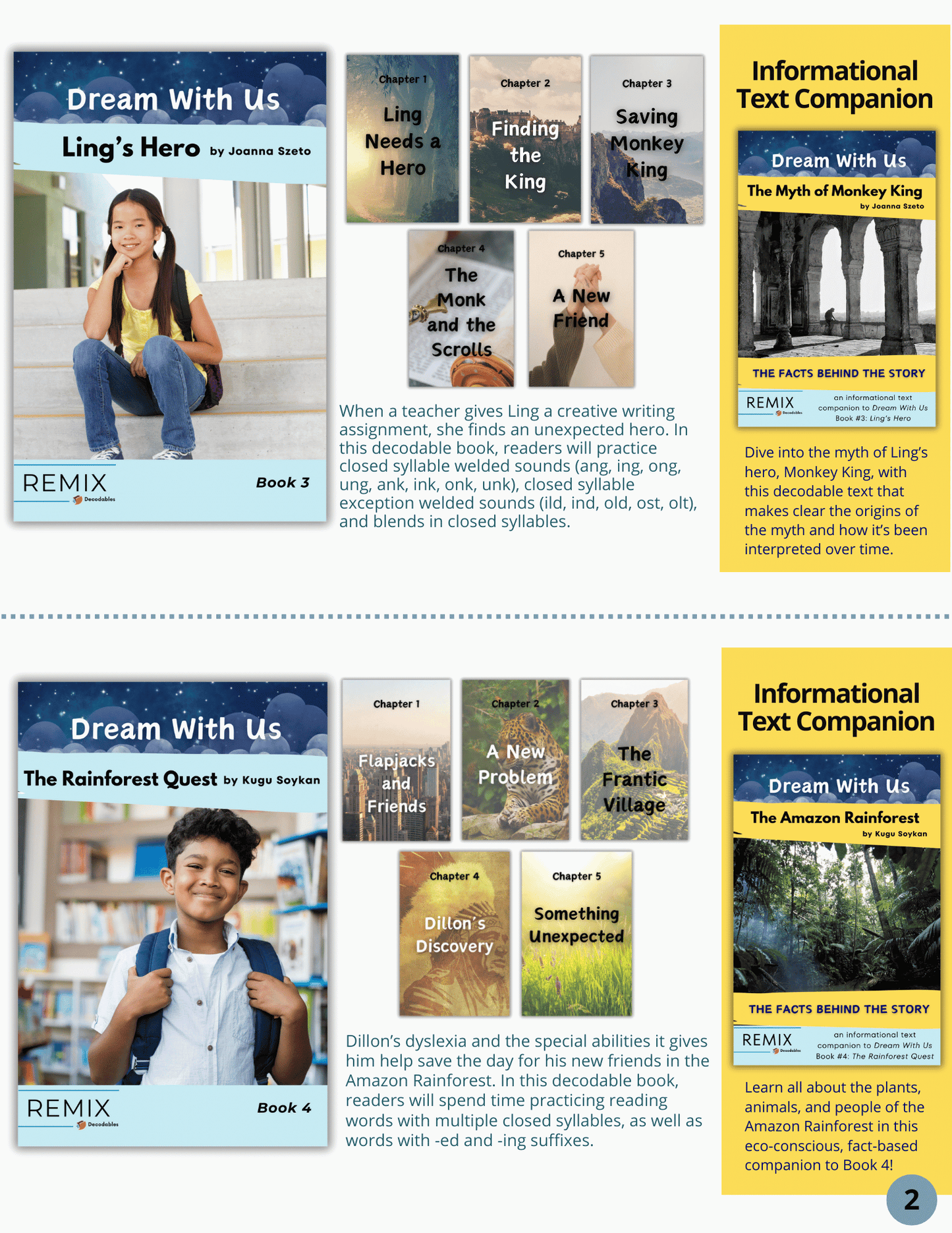 Upper Elementary Decodables book descriptions: Ling's Hero and The Rainforest Quest